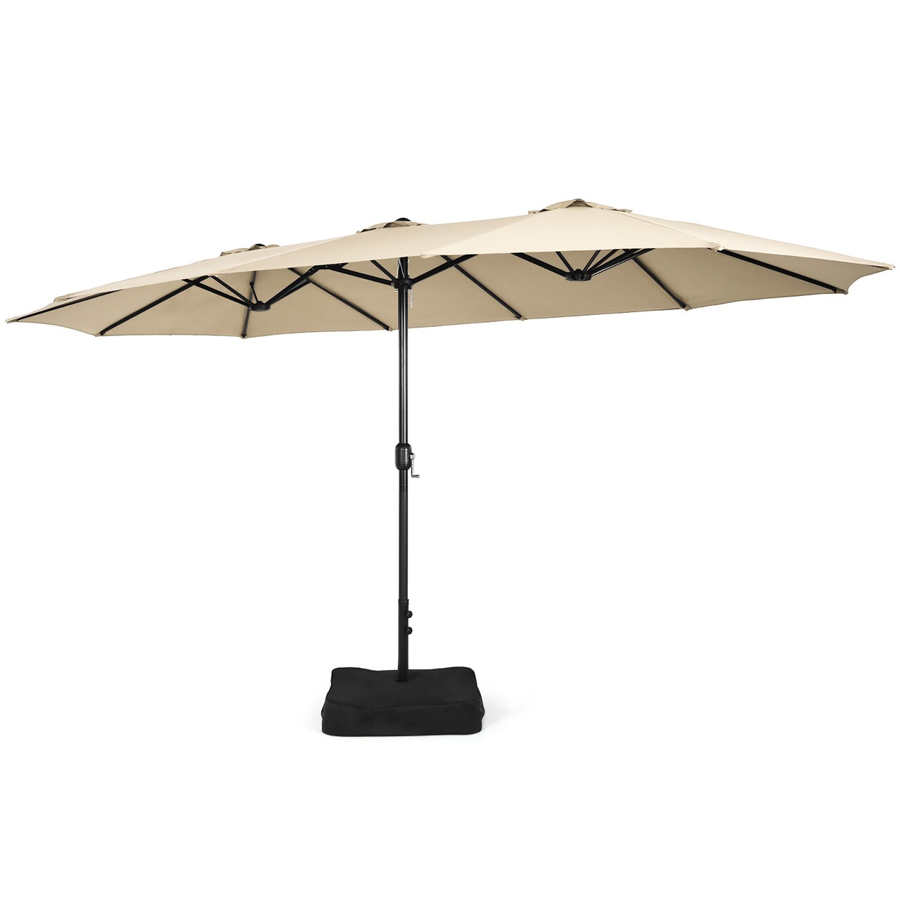 Costway 15FT Double-Sided Twin Patio Umbrella Outdoor Market W/ Crank & Base Grey\Coffee\Turquoise\Beige\Orange\Wine